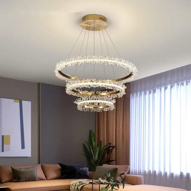 Anillo de oro de cristal de lujo, lámpara led para sala de estar, comedor, dormitorio, diseño de anillo, lámpara de cristal para decoración del hogar