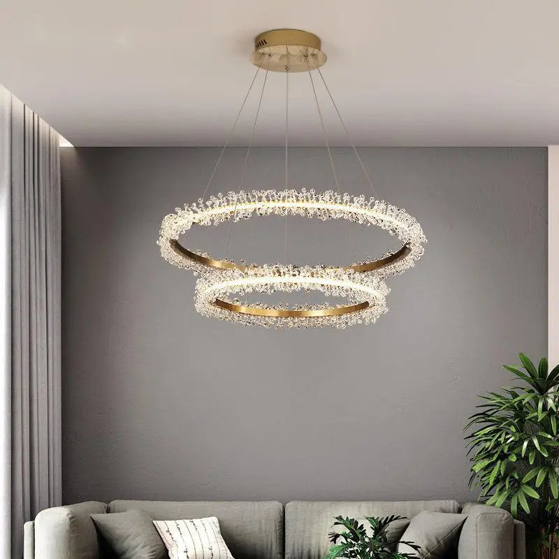 Anillo de oro de cristal de lujo, lámpara led para sala de estar, comedor, dormitorio, diseño de anillo, lámpara de cristal para decoración del hogar