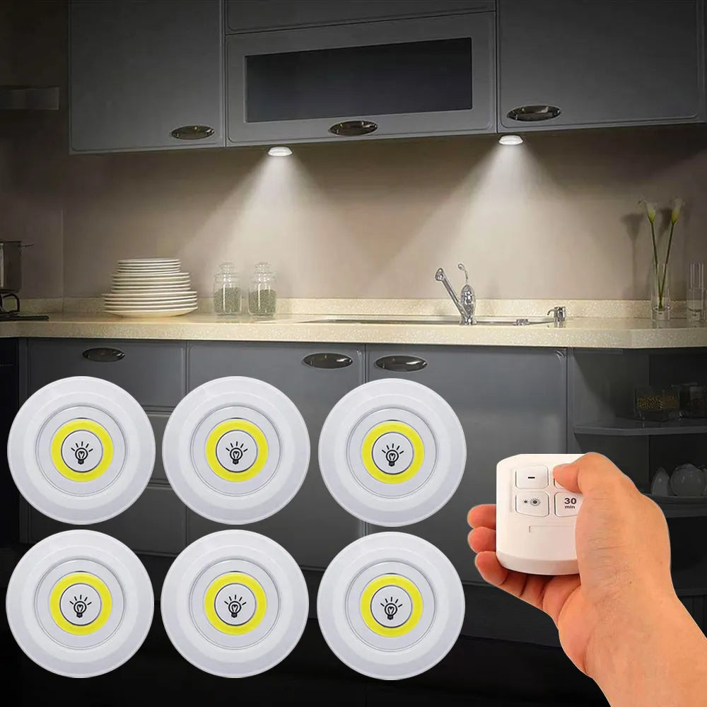Luz nocturna LED inalámbrica superbrillante con Control remoto, luces LED regulables debajo del gabinete para armarios, armarios, cocina y dormitorio